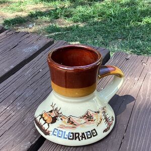 Vintage Colorado Souvenir Pottery Mug Elk & Mountain Scene Brown Tan Ceramic
